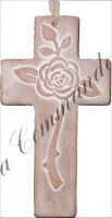 Croix terre cuite avec rose